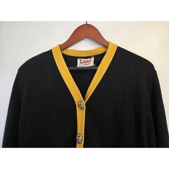 VTG Laura by Alyzia Knit Sweater Womens 14 Cardigan‎ Black Yellow Old Money 80s - Picture 2 of 10